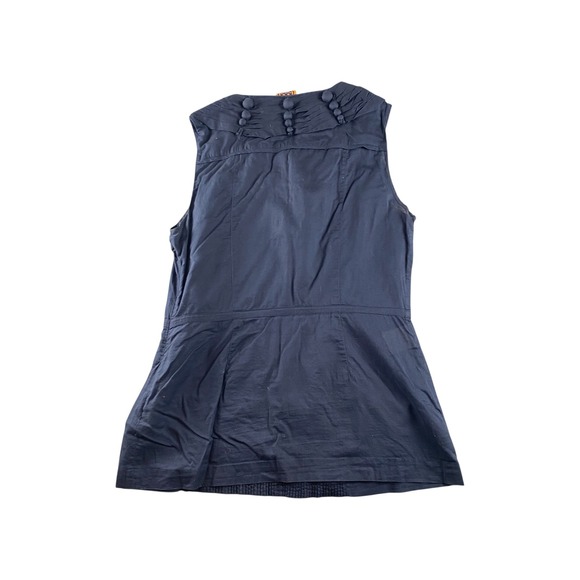 Tory Burch Navy Blue Sleeveless Pintuck Button Neck Top Size 12 - Picture 6 of 6